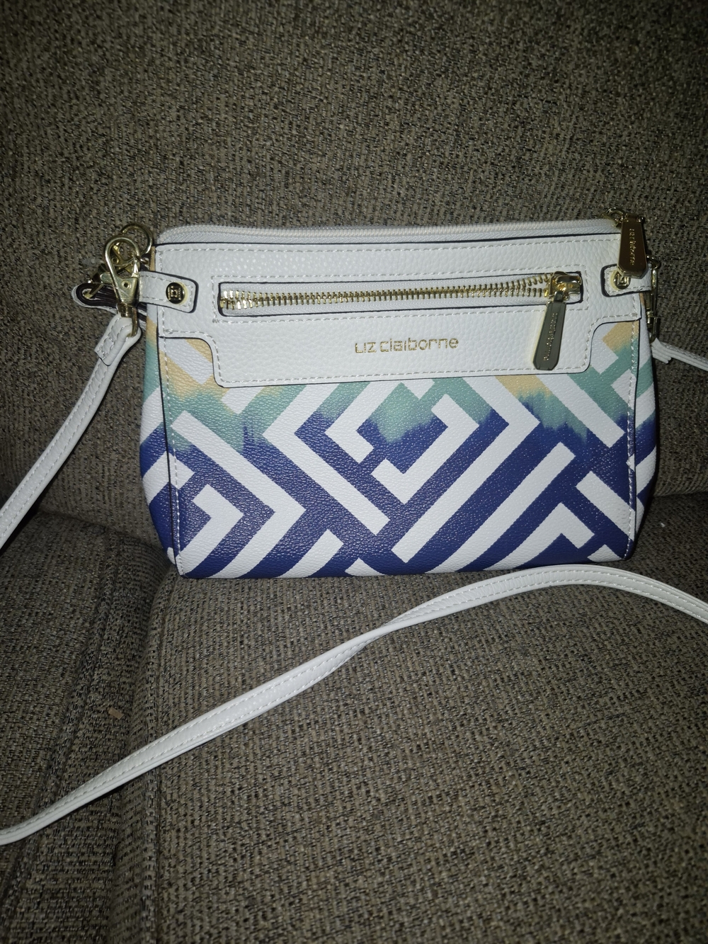 Liz Claiborne White & Blue Geometric Crossbody Bag